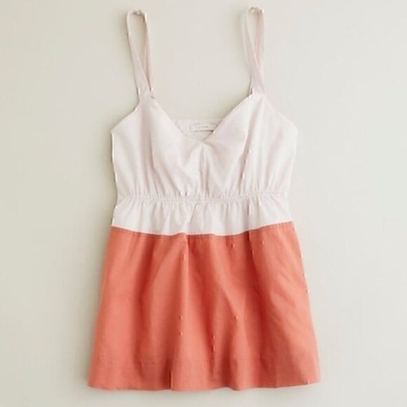 J. CREW Katie Colorblock Camisole Cream Beige Orange Cotton Babydoll Tank Blouse - Picture 3 of 16